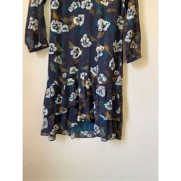 NWT CAbi Pirouette Dress #3460 Floral Chiffon Ruffled Hem Green Teal Size xs - Picture 3 of 8